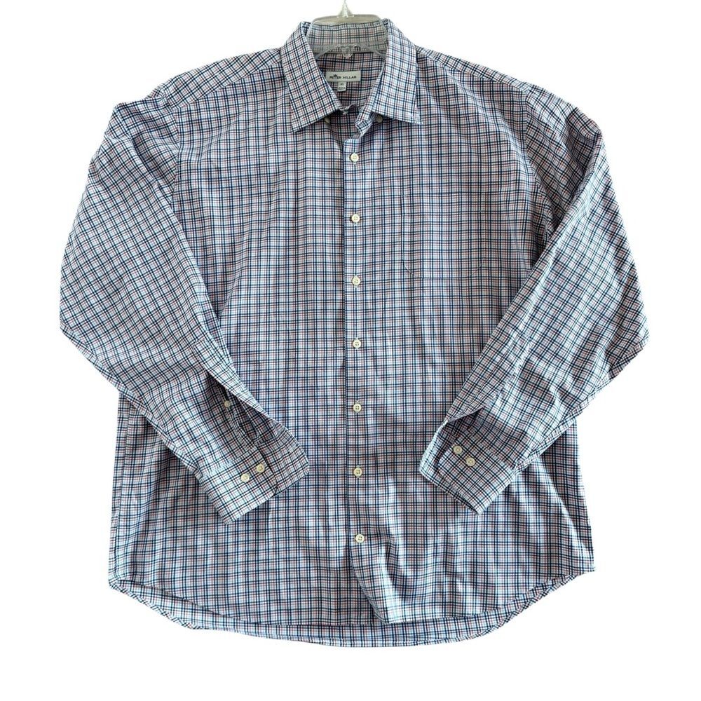 Peter Millar Men’s XL Plaid Button Down Long Sleeve Dress Shirt Blue Red